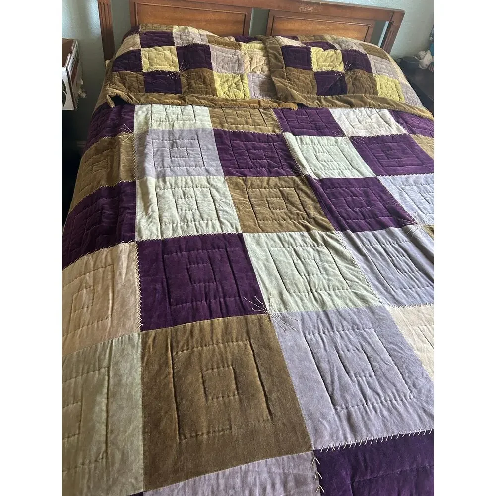 Vintage pottery barn velvet patchwork comforter sham set Cal King